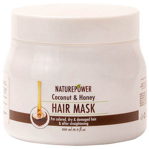 Маска для окрашенных, сухих, поврежденных волос Joya Cosmetics с кокосовым маслом и медом (Nature Power), 500 мл.