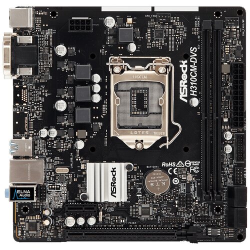 Материнская плата Asrock H310CM-DVS Soc-1151v2 Intel H310C 2xDDR4 mATX AC`97 8ch(7.1) GbLAN+VGA+DVI