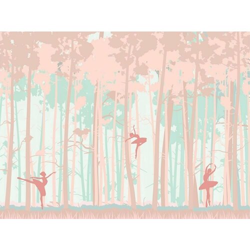 Моющиеся виниловые фотообои Стилизованный лес с балеринами детские, 400х300 см