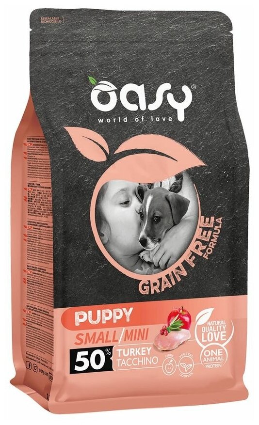 Oasy Dry Dog Grain Free Puppy Small сухой беззерновой корм для щенков мелких пород с индейкой