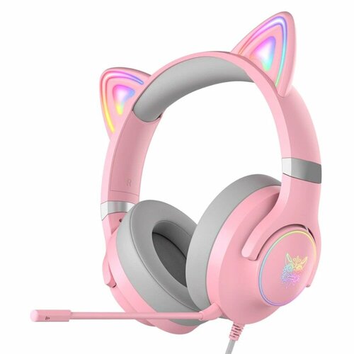 ONIKUMA - X30 Pink Cat (3,5мм). Профессиональные игровые наушники cat ear с ушками кошки и подсветкой.