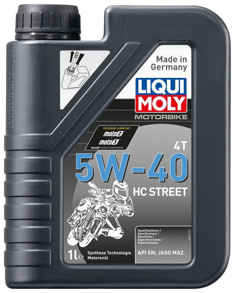 LIQUI MOLY 20750 Масло моторное НС-синт. д/4-т.мотоц. Motorbike 4T HC Street 5W-40 SN MA2 (1л)