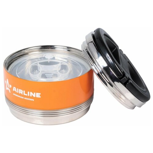 фото "термос ланч-бокс для еды с ручкой airline, нержавеющая сталь, 1 контейнер, 0,7 л., оранжево-черный it-t-01"