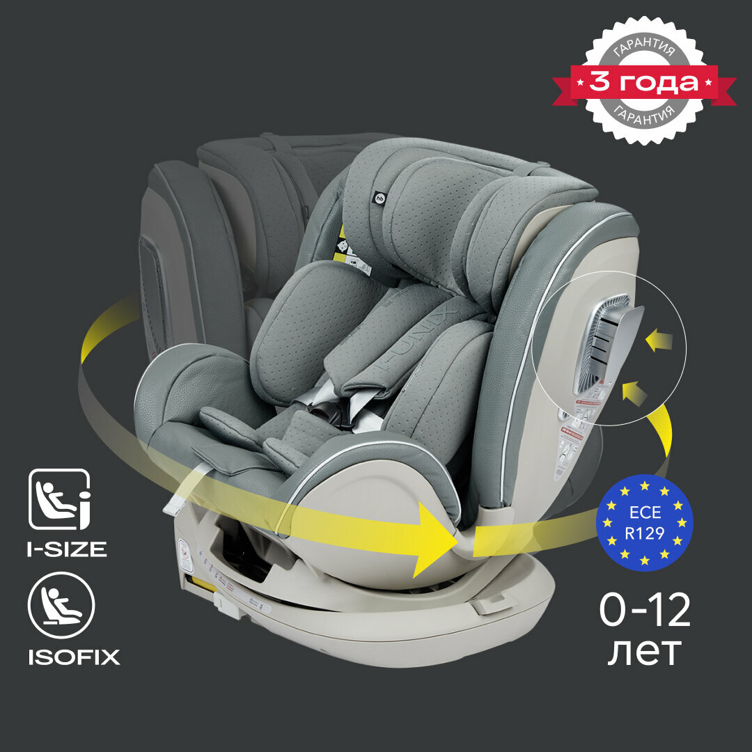 Автокресло Happy Baby детское I-Unix, крепление isofix, поворот на 360, от 0-12 лет, 40-135 см, группа 0+/1/2/3 (0-36 кг), темно-зеленое