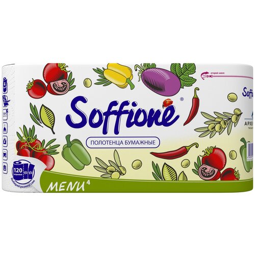 Полотенца бумажные Soffione Menu белые двухслойные 4 рул., белый, без запаха 22.8 х 22 см