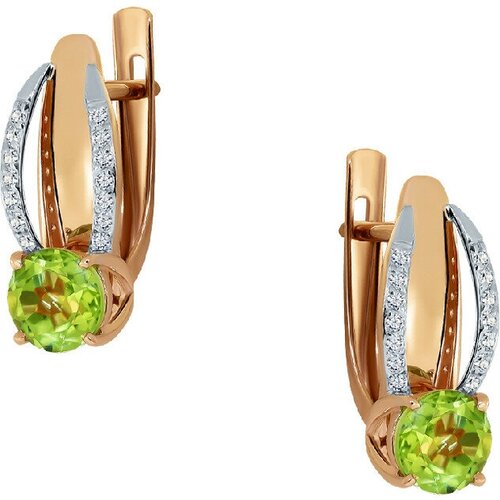 Серьги MAGIC STONES, красное золото, 585 проба, хризолит, золотой, красный