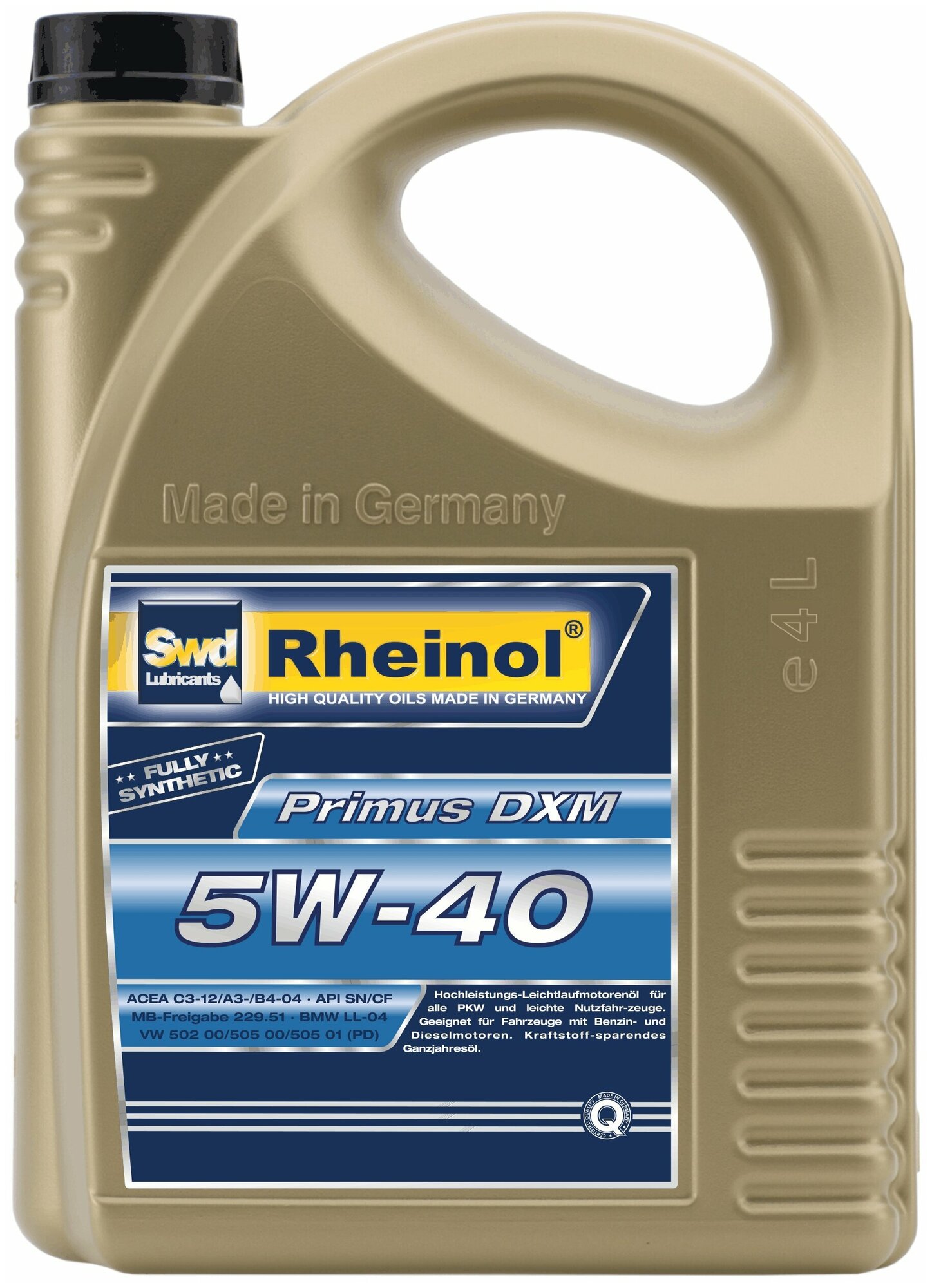 Синтетическое моторное масло Rheinol Primus DXM 5W-40, 4 л