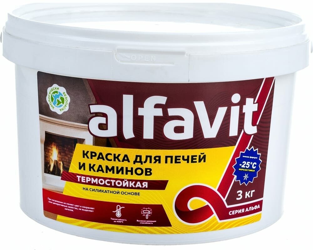 фото KRAFOR краска для печей И каминов термостойкая белая 3 КГ 1 альфа 134621