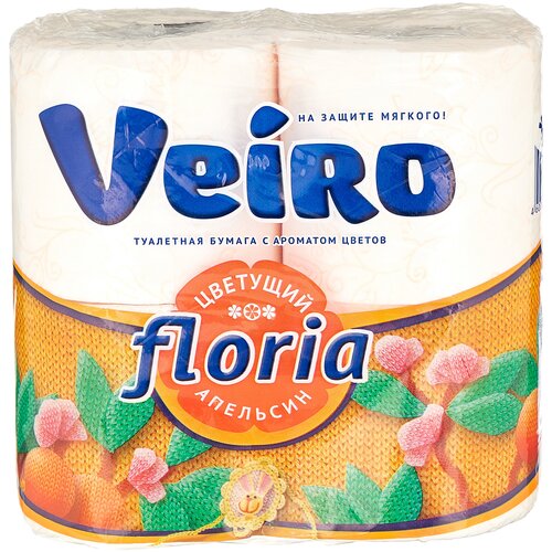 Туалетная бумага Veiro Floria Цветущий апельсин двухслойная 4 рул., белый туалетная бумага veiro белая двухслойная 4 рул белый