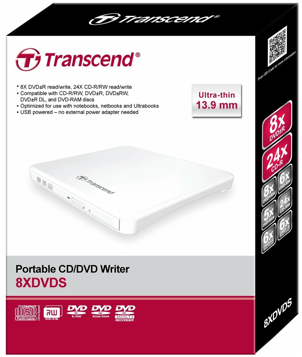 Оптический привод Transcend TS8XDVDS-W White, BOX, белый - фото №2