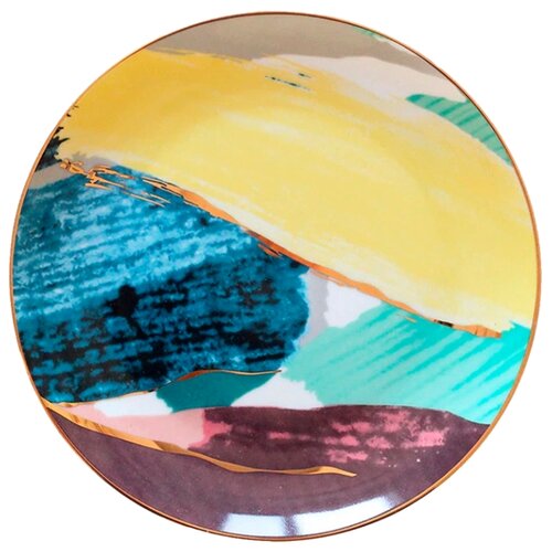 фото Сервировочная тарелка 26 см, "акварельный узор", цвет желтый, синий marma