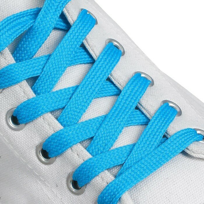 Шнурки для обуви цвет голубой неоновый - фотография № 1