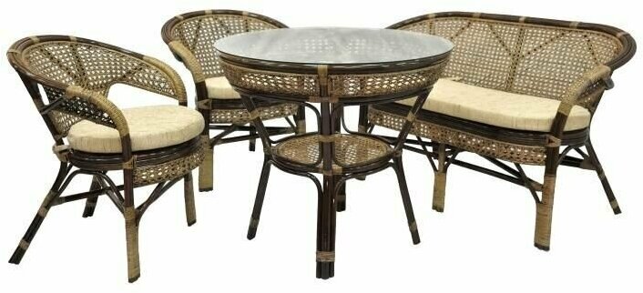 Комплект садовой мебели из ротанга Java-3 натуральный ротанг (обеденный стол 2 кресла и диван)