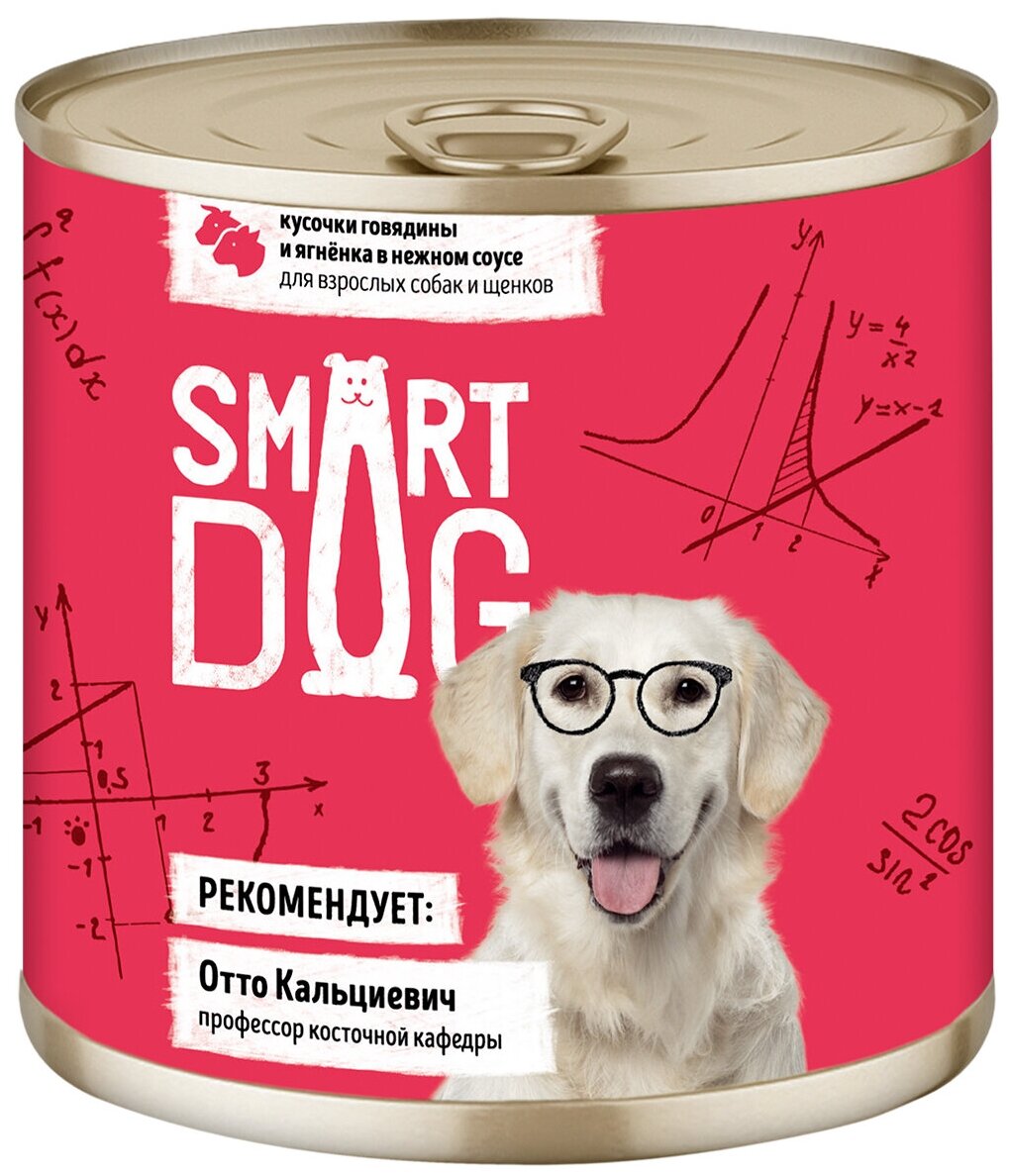 Smart Dog консервы Консервы для взрослых собак и щенков кусочки говядины и ягненка в нежном соусе 22ел16 43752 0,85 кг 43752 (2 шт)