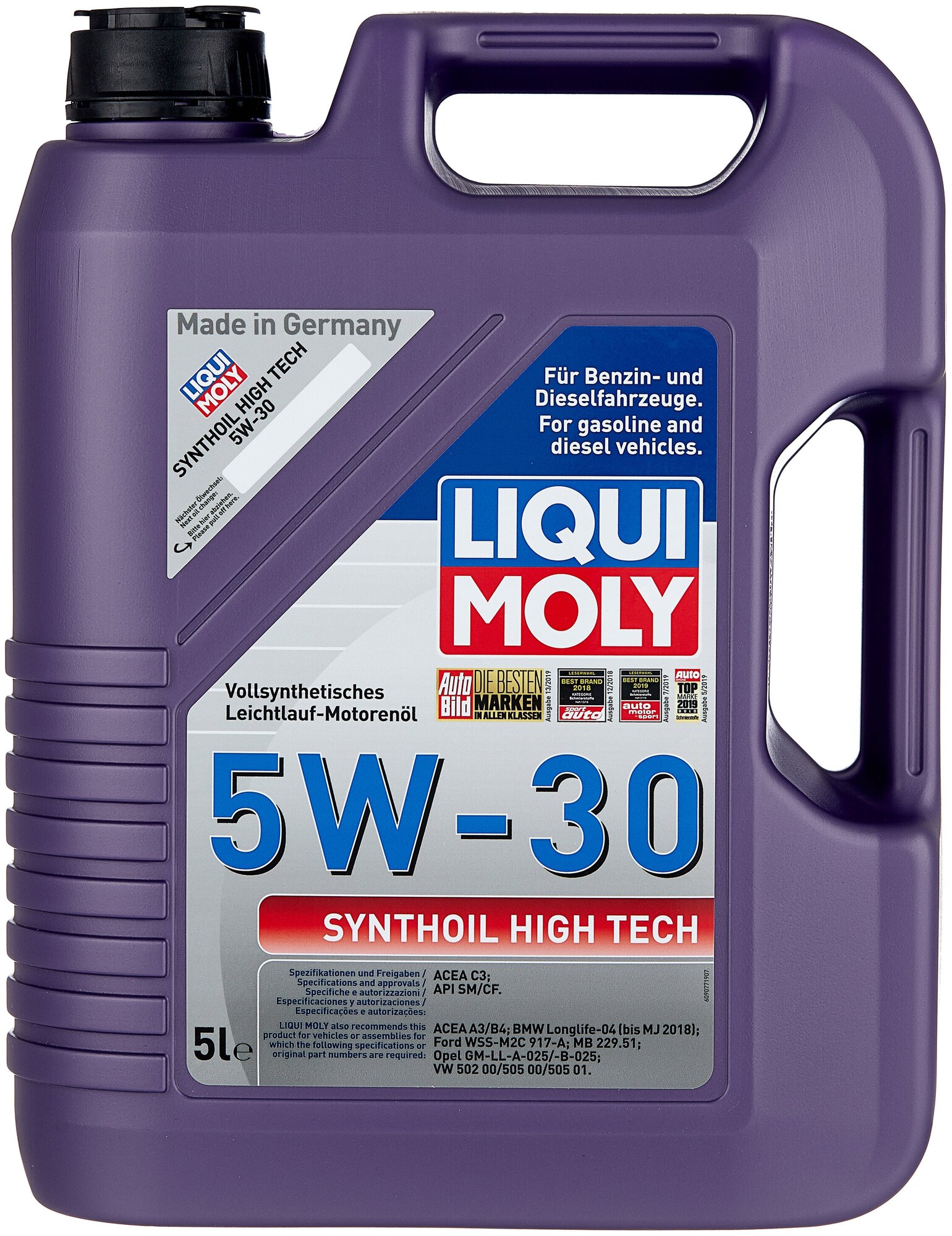 9077 LiquiMoly Синт. мот. масло Synthoil High Tech 5W-30 CF/SM C3 (5л)