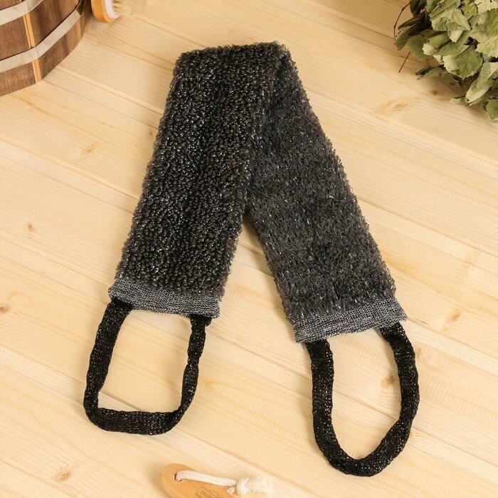 фото Мочалка банная мужская с ручками "Пояс" черная (60 см без ручек) 9463029