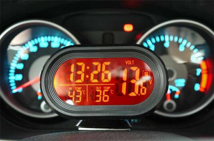 Часы с термометром и вольтметром автомобильные Синяя подсветка - фотография № 3