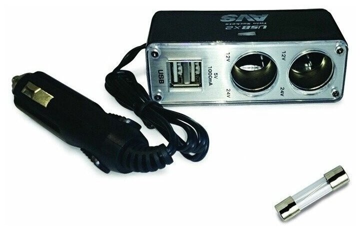 Разветвитель прикуривателя 12/24V (на 2 выхода + 2 USB) AVS CS219U