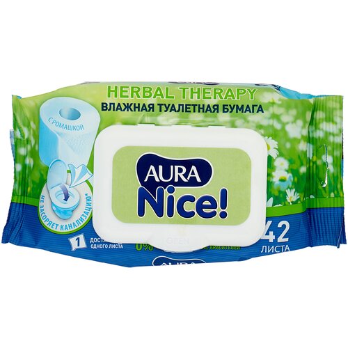 Влажная туалетная бумага Aura Nice Herbal therapy с ромашкой белая 42 лист., белый, ромашка влажная туалетная бумага aura nice herbal therapy с ромашкой белая 5 уп 72 лист