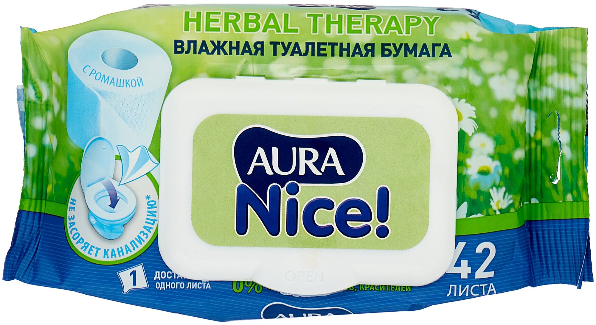 Влажная туалетная бумага Aura Nice Herbal therapy с ромашкой белая