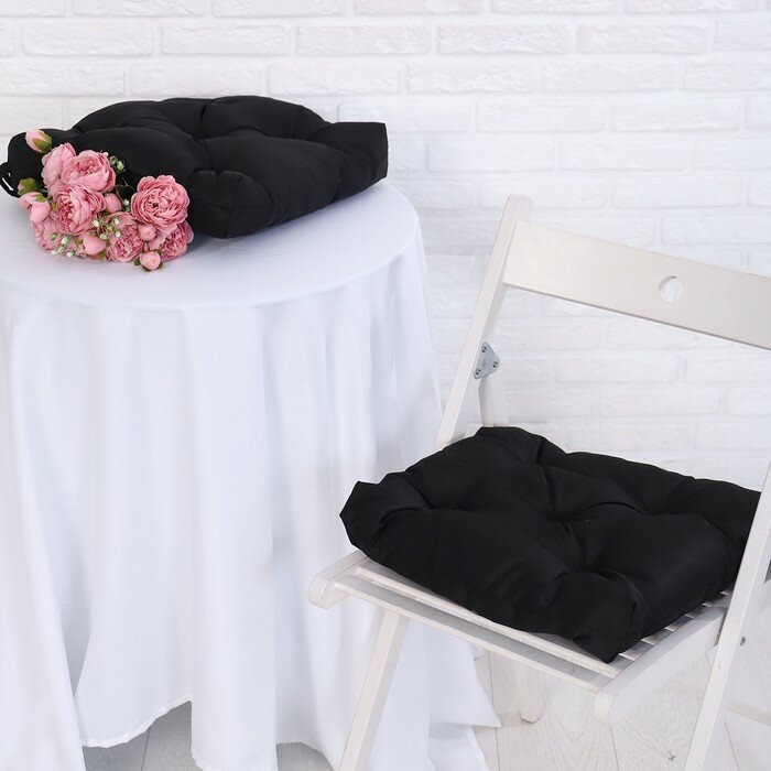 Набор подушек для стула непромокаемых 40х40см 2 шт цвет чёрный файберфлекс грета 20% пэ