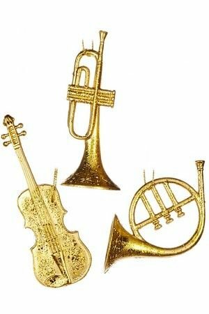 Набор ёлочных игрушек музыкальные инструменты, пластик, золотой, 10 см (3 шт.), Goodwill PL52364