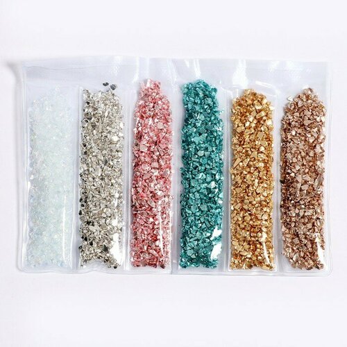 Крошка стеклянная для эпоксидной смолы набор 6 цветов вес 1 цвета 5 г 745₽