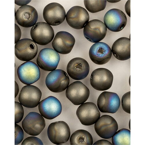 Стеклянные чешские бусины, круглые, Round Beads, 4 мм, цвет Crystal Glittery Graphite Matted, 100 шт.