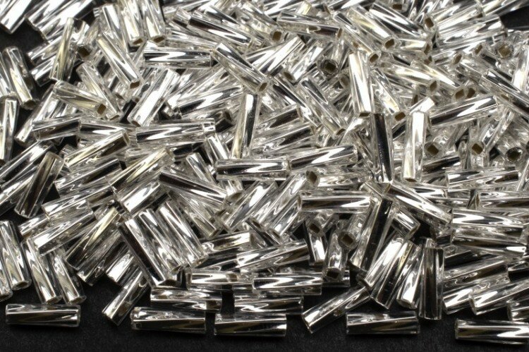 Бисер японский Miyuki Twisted Bugle 2х6мм #0001 хрусталь, серебряная линия внутри, 10 грамм
