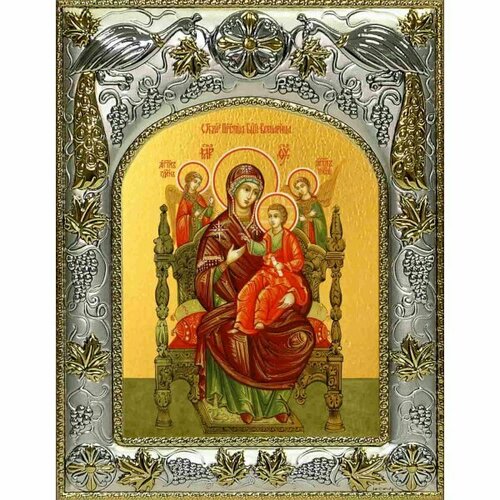 Икона Божьей Матери Всецарица 14x18 в серебряном окладе, арт вк-2697