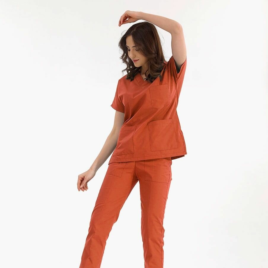 Медицинский костюм женский стрейч оранжевый, до больших размеров, Сizgimedikal Uniforma, Турция