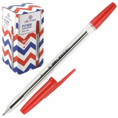Ручка шариковая Attomex 0,7мм, с прозр. корпусом красная / 50шт в упаковке / ручка / набор 50шт
