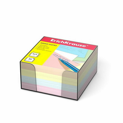Блок бумаги для записей 9 x 9 x 5 см, в пластиковом боксе, 80 г/м2, цветной