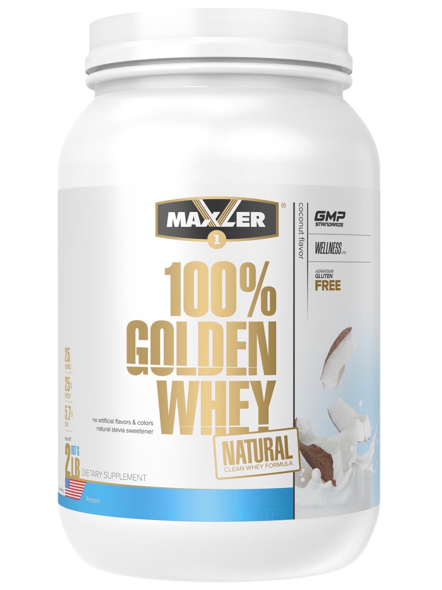 Сывороточный протеин MAXLER (USA) Golden Whey Natural 907 г, Кокос