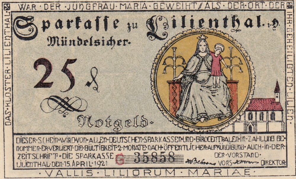 Германия (Веймарская Республика) Лилиенталь 25 пфеннигов 1921 г. (G)