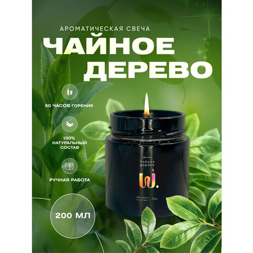 Свеча ароматическая в баночке с хлопковым фитилем Чайное дерево 200 мл