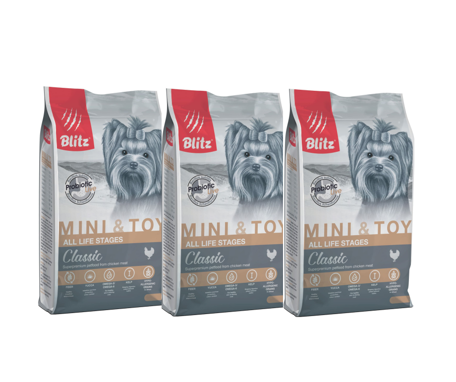 Сухой корм BLITZ к/соб MINI&TOY сухой корм для собак мини и мелких пород 0.5кг (3 шт)
