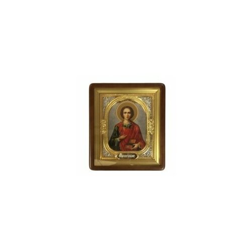 Икона в киоте 18*24 фигурный, дв. тиснение, риза-рамка, откр, (Пантелеимон) #57316
