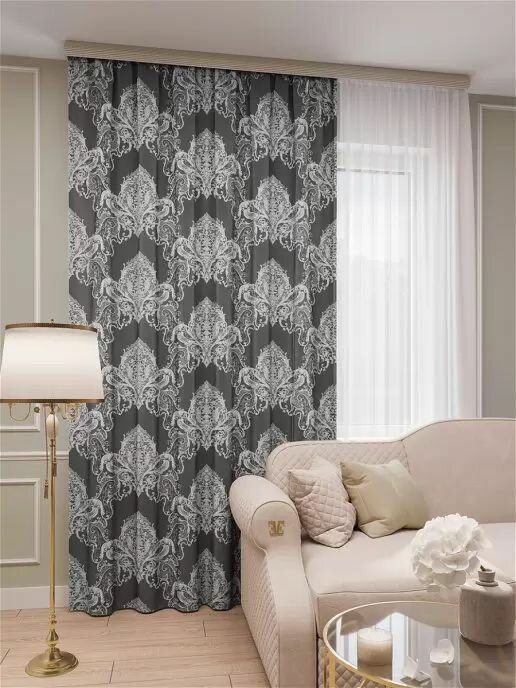 Портьера Монако 180х260 см, серый. Штора интерьерная для комнаты, кухни, гостиной, детской