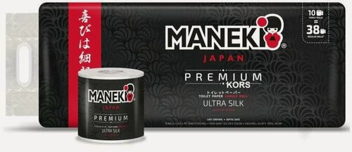 Изображение товара Maneki Black & White Туалетная бумага трехслойная белая гладкая с ароматом жасмина 214 листов 30 м 10 рулонов