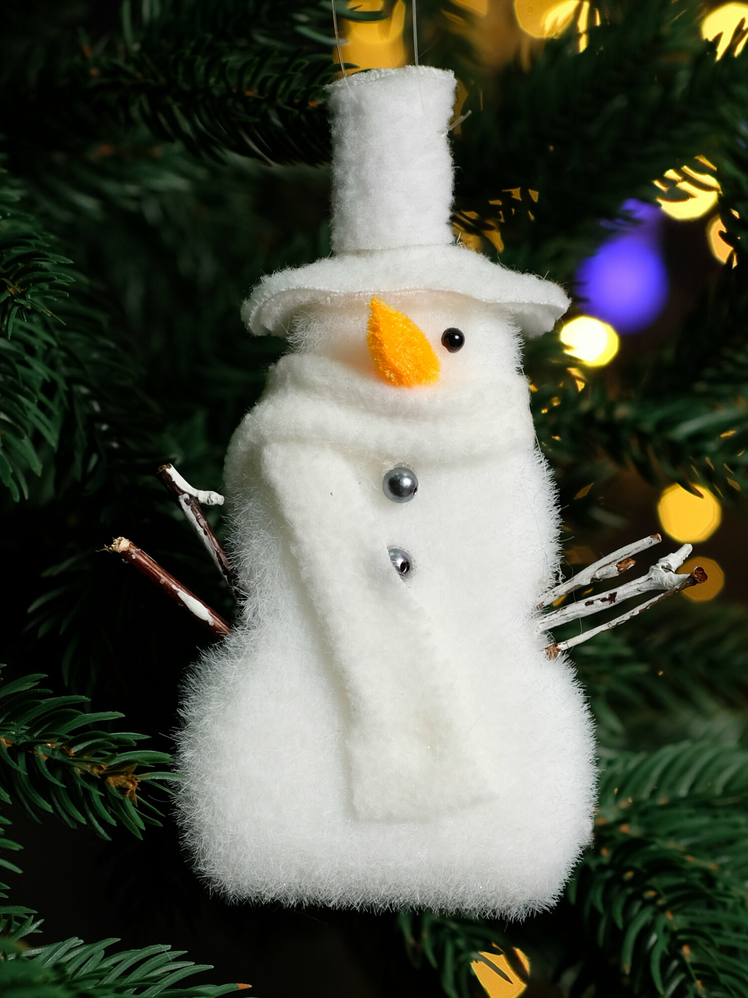 Рождественская декорация (Снеговик, высота 12 см) 3 шт в комплекте, цвет белый
