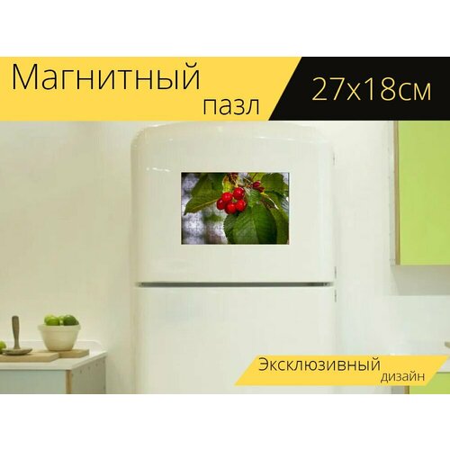 Магнитный пазл Вишня, вишневое дерево, красный на холодильник 27 x 18 см.