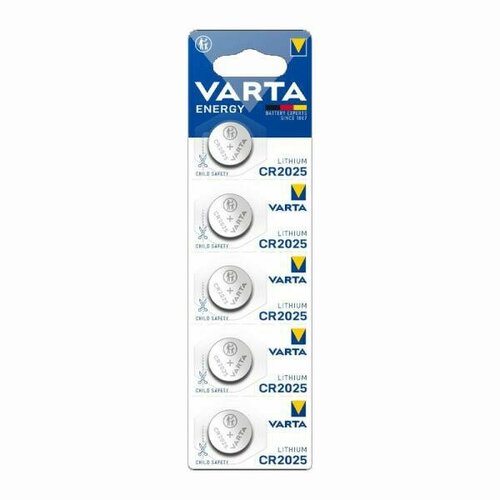 Дисковая батарейка Varta CR2025 Energy Lithium Battery 3V BL5 , 5шт.