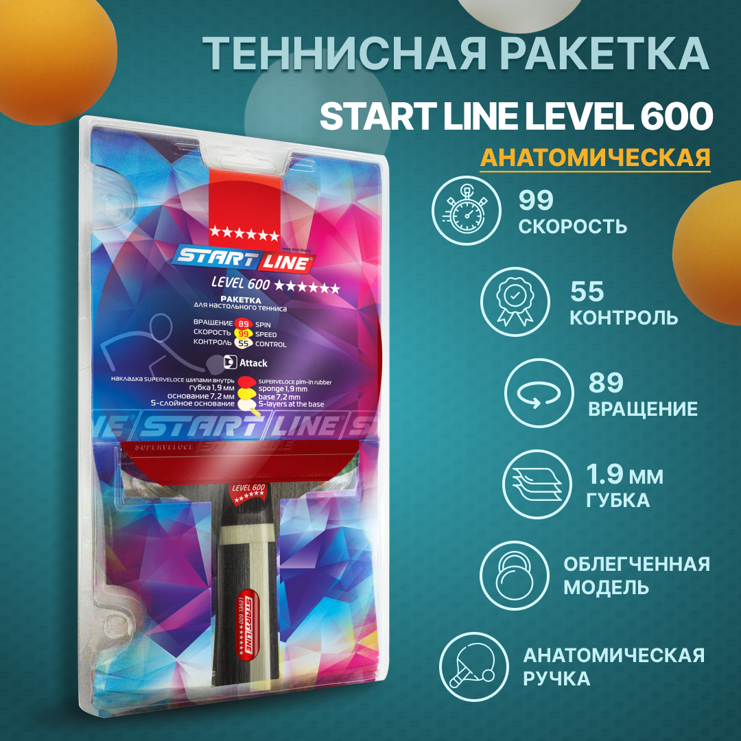 Теннисная ракетка Start line Level 600 New (анатомическая) 12703