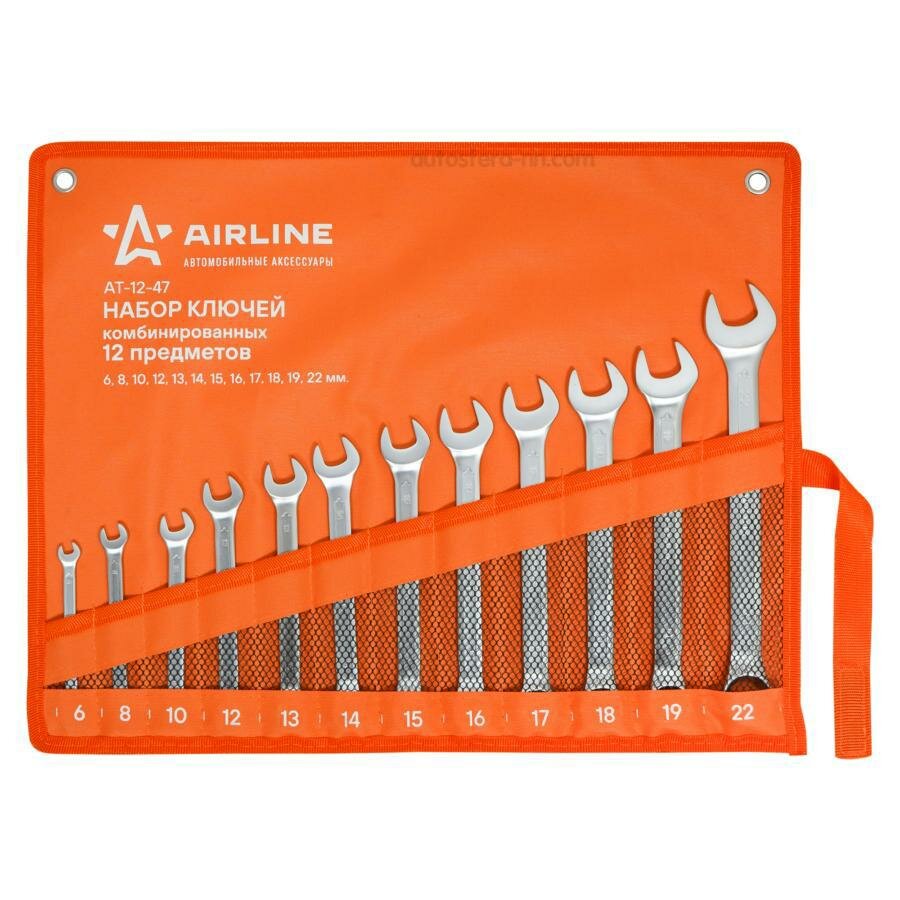 AIRLINE AT1247 Набор ключей комбинир. 12 предм. (6, 8,10,12,13,14,15,16,17,18,19,22мм) сумка (AT-12-47)