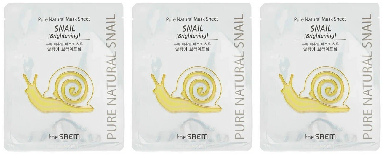 Маска тканевая с экстрактом улиточного муцина Тhe Saem, Pure Natural Mask Sheet Snail Brightening, 3 штуки