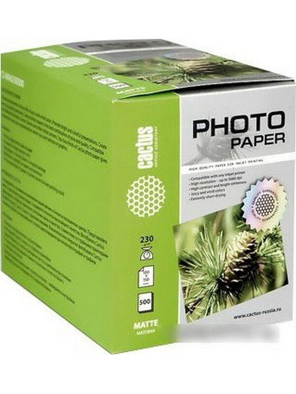 Фотобумага Cactus CS-MA6200500 10x15/200г/м2/500л/белый матовое для струйной печати