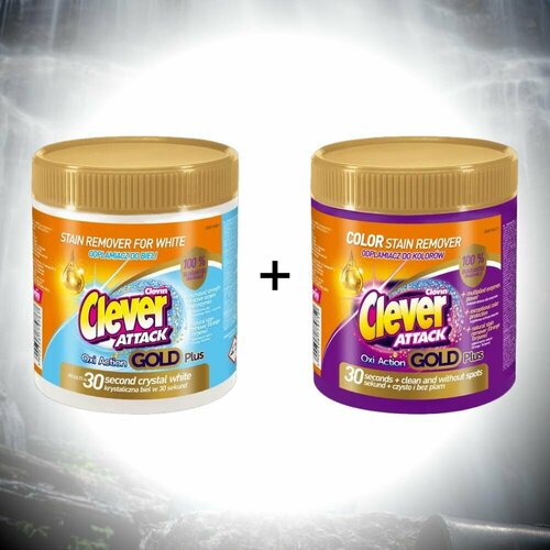 Кислородный отбеливатель и пятновыводитель Clovin Clever Attack 730 гр + 730 гр