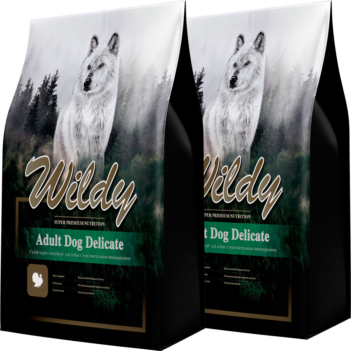 WILDY ADULT DOG DELICATE для взрослых собак всех пород с чувствительным пищеварением с индейкой (15 + 15 кг)
