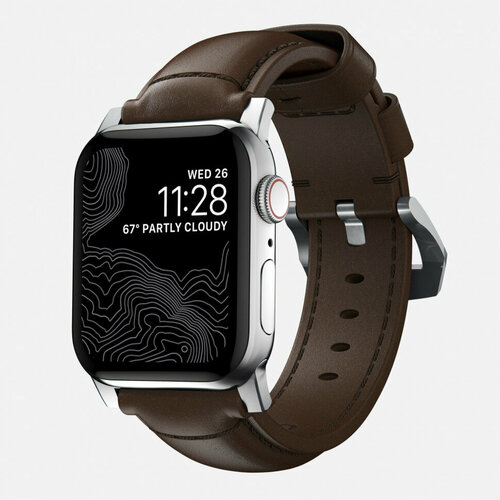 Кожаный ремешок Nomad Traditional Band для Apple Watch 49/45/44/42 мм коричневый/серебро (Brown/Silver)